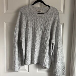 LOFT Light Gray Wide Sleeve Cable-Knit Crewneck Sweater